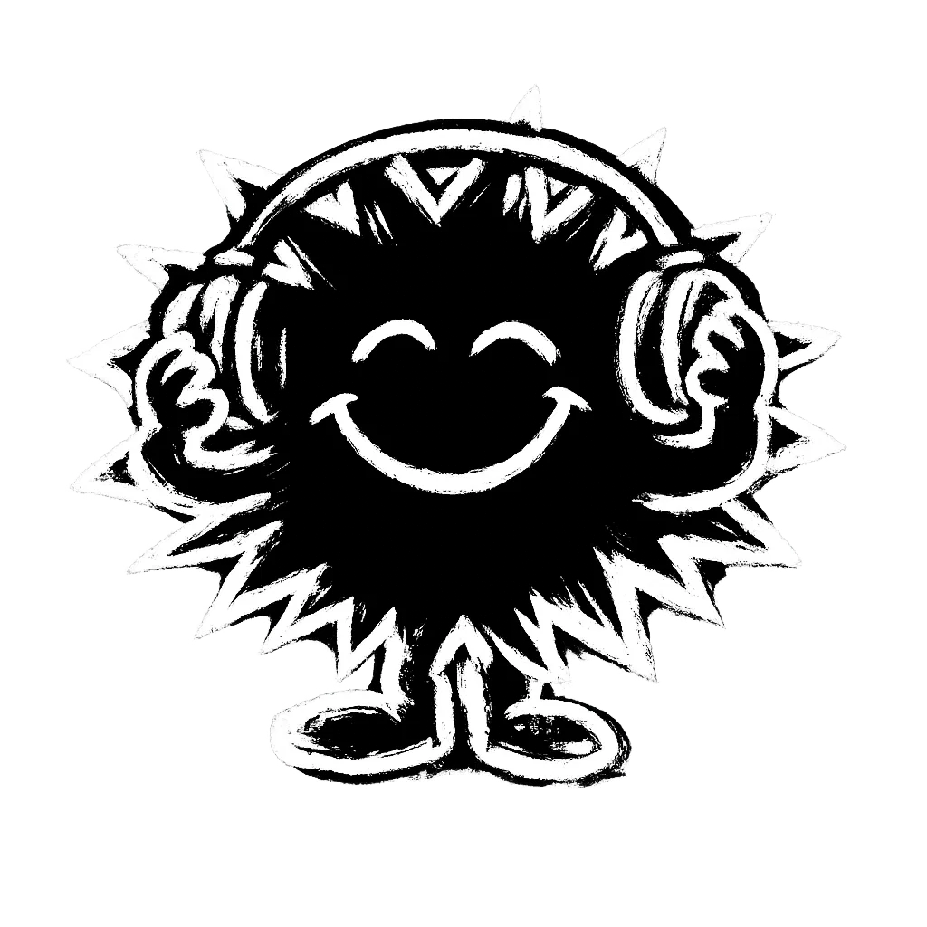 Cartoon character happy, with headphones, listening to AuDela